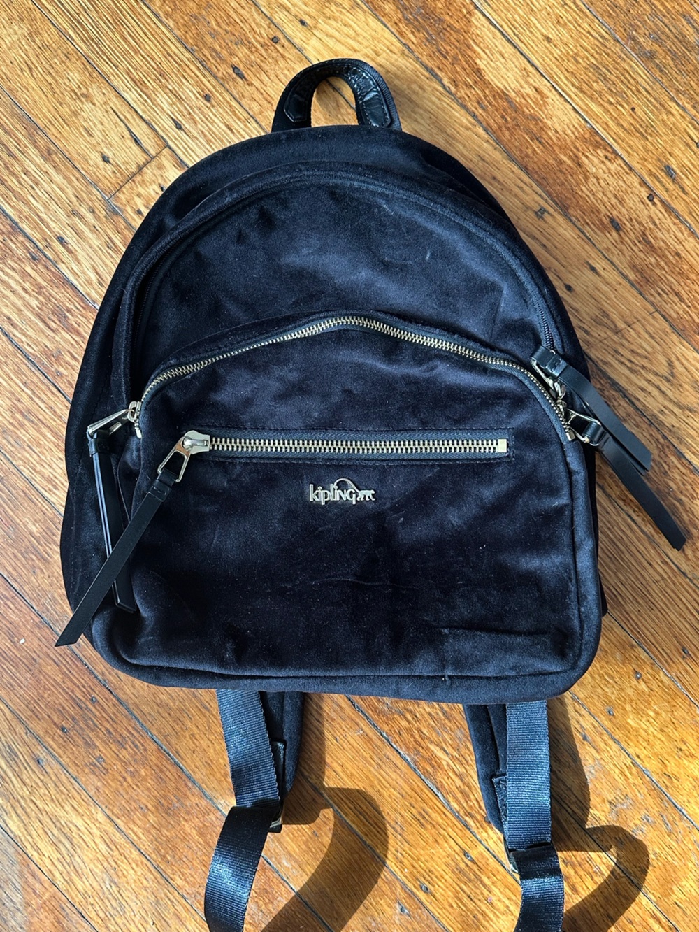 Kipling Black Velvet Backpack with Gold Hardware